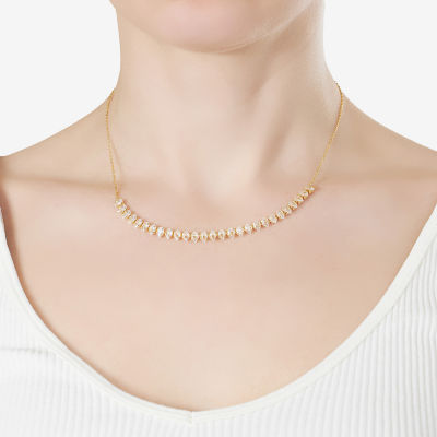 Silver Reflections Frontal Cubic Zirconia 14K Gold Over Brass 16 Inch Link Tennis Necklaces