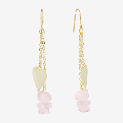 Sparkle Allure Quartz 14K Gold Over Brass Heart Drop Earrings