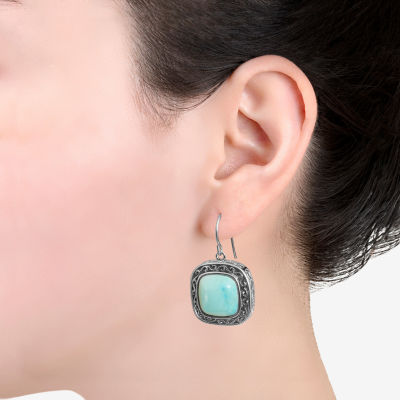 Sparkle Allure Womens Turquoise Howlite Pure Silver Over Brass Drop Earrings