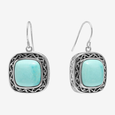 Sparkle Allure Womens Turquoise Howlite Pure Silver Over Brass Drop Earrings