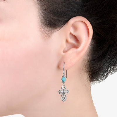 Sparkle Allure Howlite Pure Silver Over Brass Cross Drop Earrings