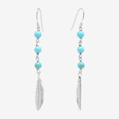 Sparkle Allure Feather Howlite Pure Silver Over Brass Drop Earrings