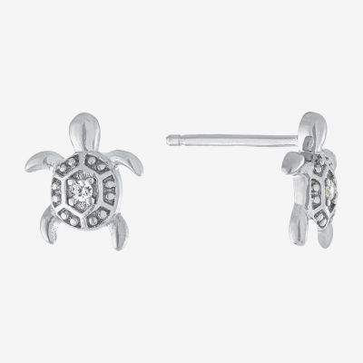 Silver Treasures Turtle Cubic Zirconia Sterling Silver 9.1mm Stud Earrings