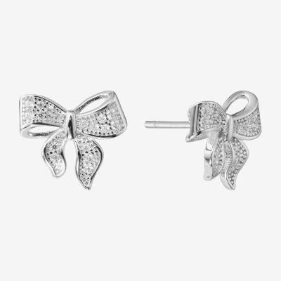 Silver Treasures Cubic Zirconia Sterling Silver 10.4mm Bow Stud Earrings