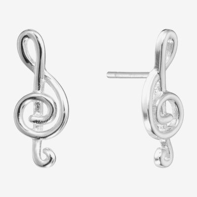 Silver Treasures Music Note Sterling Silver 12.7mm Stud Earrings