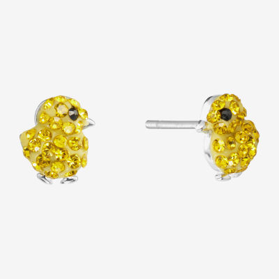 Silver Treasures Chicken Yellow Crystal Sterling Silver 8.1mm Stud Earrings