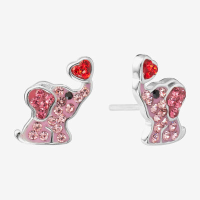 Silver Treasures Elephant Crystal Sterling Silver 11.4mm Heart Stud Earrings