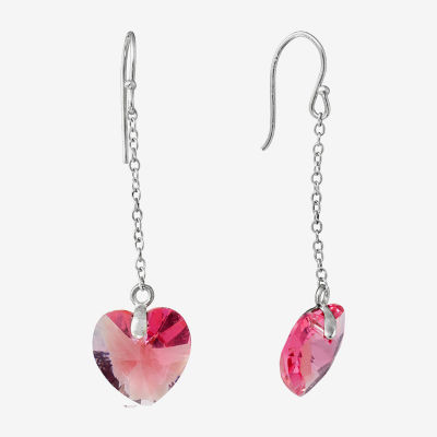 Silver Treasures Crystal Sterling Silver Heart Drop Earrings