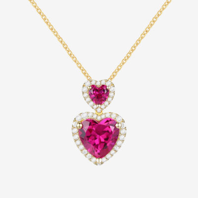 Womens Lab Created Red Ruby 14K Gold Over Silver Heart Pendant Necklace