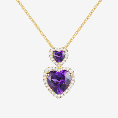 Womens Genuine Purple Amethyst 14K Gold Over Silver Heart Pendant Necklace
