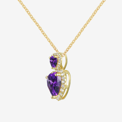 Womens Genuine Purple Amethyst 14K Gold Over Silver Heart Pendant Necklace