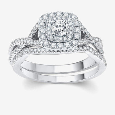 Signature By Modern Bride Womens 3/4 CT. T.W. Natural White Diamond 10K Gold Cushion Bridal Set