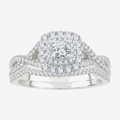 Signature By Modern Bride Womens 3/4 CT. T.W. Natural White Diamond 10K Gold Cushion Bridal Set