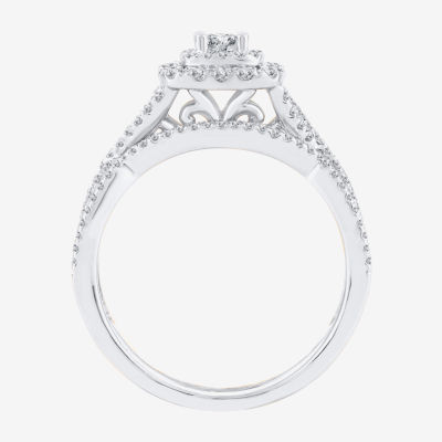 Signature By Modern Bride Womens 3/4 CT. T.W. Natural White Diamond 10K Gold Cushion Bridal Set