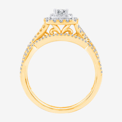 Signature By Modern Bride Womens 3/4 CT. T.W. Natural White Diamond 10K Gold Cushion Bridal Set