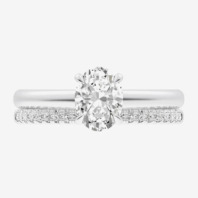 (G / Vs2-Si1) Womens 1 1/4 CT. T.W. Lab Grown White Diamond 14K Gold Oval Solitaire Bridal Set