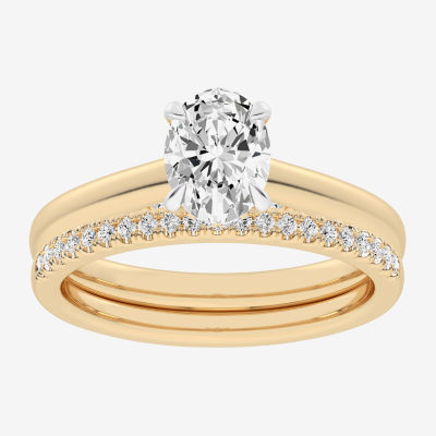 (G / Vs2-Si1) Womens 1 1/4 CT. T.W. Lab Grown White Diamond 14K Gold Oval Solitaire Bridal Set