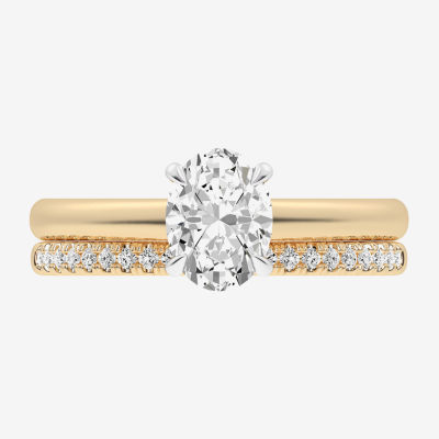 (G / Vs2-Si1) Womens 1 1/4 CT. T.W. Lab Grown White Diamond 14K Gold Oval Solitaire Bridal Set