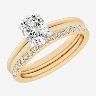 (G / Vs2-Si1) Womens 1 1/4 CT. T.W. Lab Grown White Diamond 14K Gold Oval Solitaire Bridal Set