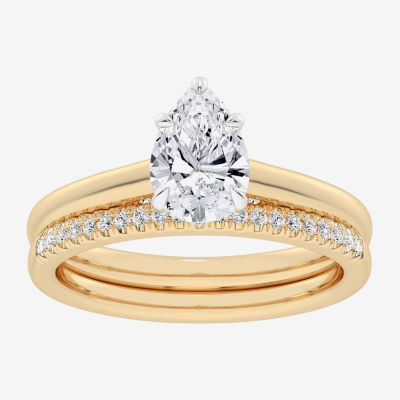 (G / Vs2-Si1) Womens 1 1/4 CT. T.W. Lab Grown White Diamond 14K Gold Pear Solitaire Bridal Set