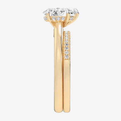 (G / Vs2-Si1) Womens 1 1/4 CT. T.W. Lab Grown White Diamond 14K Gold Pear Solitaire Bridal Set