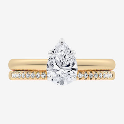 G / Vs2-Si1) Womens 1 1/4 CT. T.W. Lab Grown White Diamond 14K Gold Pear Solitaire Bridal Set