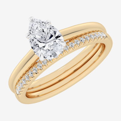 (G / Vs2-Si1) Womens 1 1/4 CT. T.W. Lab Grown White Diamond 14K Gold Pear Solitaire Bridal Set