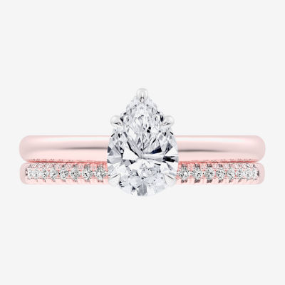 (G / Vs2-Si1) Womens 1 1/4 CT. T.W. Lab Grown White Diamond 14K Gold Pear Solitaire Bridal Set