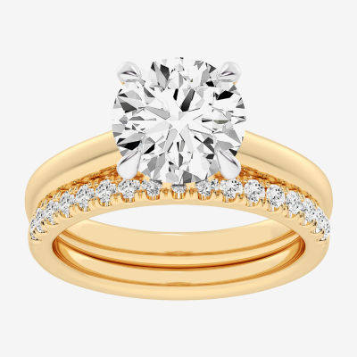 (G-H / Vs2-Si1) Womens 3 1/2 CT. T.W Lab Grown White Diamond 14K Gold Round Solitaire Bridal Set