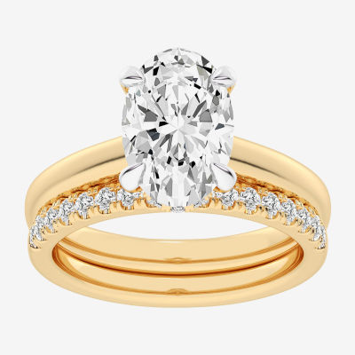 (G-H / Vs2-Si1) Womens 3 1/2 CT. T.W Lab Grown White Diamond 14K White Gold Oval Solitaire Bridal Set
