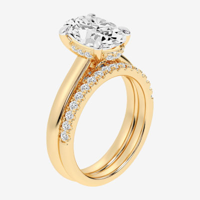 (G-H / Vs2-Si1) Womens 3 1/2 CT. T.W Lab Grown White Diamond 14K White Gold Oval Solitaire Bridal Set