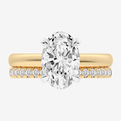 (G-H / Vs2-Si1) Womens 3 1/2 CT. T.W Lab Grown White Diamond 14K White Gold Oval Solitaire Bridal Set