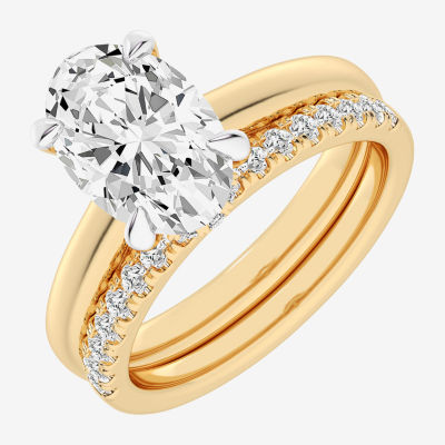 (G-H / Vs2-Si1) Womens 3 1/2 CT. T.W Lab Grown White Diamond 14K White Gold Oval Solitaire Bridal Set