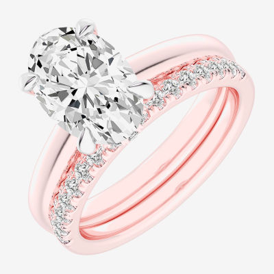 (G-H / Vs2-Si1) Womens 3 1/2 CT. T.W Lab Grown White Diamond 14K Gold Oval Solitaire Bridal Set