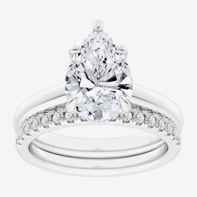 G-H / Vs2-Si1) Womens 3 1/2 CT. T.W Lab Grown White Diamond 14K Gold Pear Solitaire Bridal Set