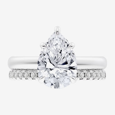 G-H / Vs2-Si1) Womens 3 1/2 CT. T.W Lab Grown White Diamond 14K Gold Pear Solitaire Bridal Set