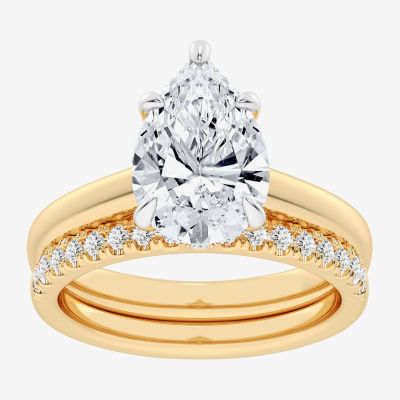 (G-H / Vs2-Si1) Womens 3 1/2 CT. T.W Lab Grown White Diamond 14K Gold Pear Solitaire Bridal Set