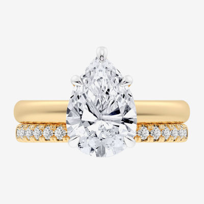 G-H / Vs2-Si1) Womens 3 1/2 CT. T.W Lab Grown White Diamond 14K Gold Pear Solitaire Bridal Set