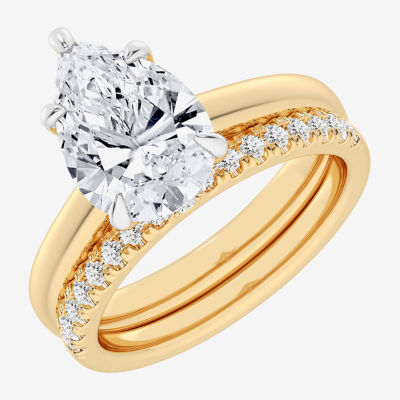 (G-H / Vs2-Si1) Womens 3 1/2 CT. T.W Lab Grown White Diamond 14K Gold Pear Solitaire Bridal Set