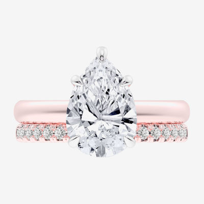 (G-H / Vs2-Si1) Womens 3 1/2 CT. T.W Lab Grown White Diamond 14K Gold Pear Solitaire Bridal Set