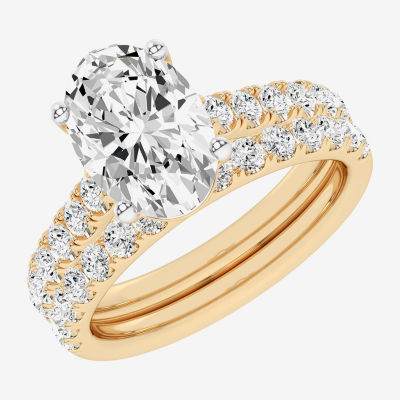 (G-H / Si1-Si2) Womens 4 CT. T.W. Lab Grown White Diamond 14K Gold Oval Bridal Set