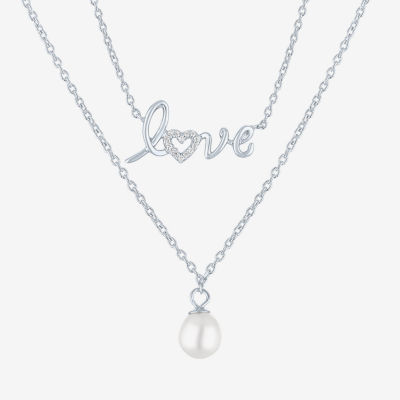 Yes, Please! "Love" Womens 2-pc. Diamond Accent Mined White Diamond Cultured Freshwater Pearl Sterling Silver Oval Necklace Set