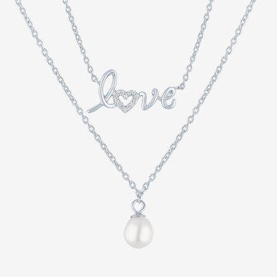 Yes, Please! "Love" Womens 2-pc. Diamond Accent Natural White Diamond Cultured Freshwater Pearl Sterling Silver Oval Necklace Set