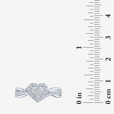 Yes, Please! Womens 1/10 CT. T.W. Natural Diamond Sterling Silver Heart Halo Cocktail Ring