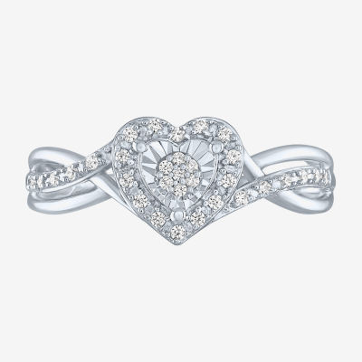 Yes, Please! Womens 1/10 CT. T.W. Natural Diamond Sterling Silver Heart Cocktail Ring