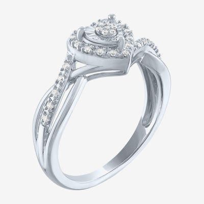 Yes, Please! Womens 1/10 CT. T.W. Natural Diamond Sterling Silver Heart Halo Cocktail Ring