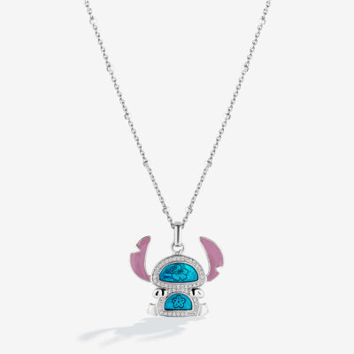 Disney Jewels Collection Enamel Womens 1/8 CT. Sterling Silver Lilo & Stitch Stitch Pendant Necklace