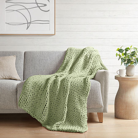 Madison Park Handmade Chunk Double Knit Plush Lightweight Throw, One Size, Green