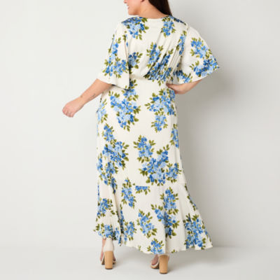 Premier Amour Plus Satin Short Sleeve Floral Maxi Dress