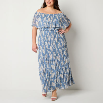 Premier Amour Pleated Womens Plus Floral Maxi Dress